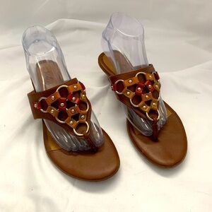 Solos by Softspots Brown Leather Embellished Thong